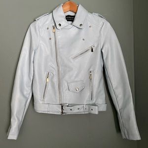 Nasty Gal Let It Ride Faux Leather Light Blue Moto Jacket Size Small *RA…